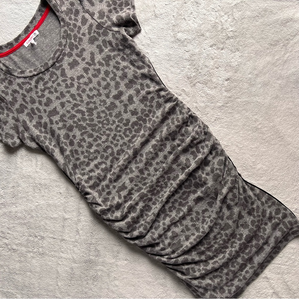 Sundry Leopard Animal Print Ruched Bodycon Dress Charcoal Gray Small Sz S